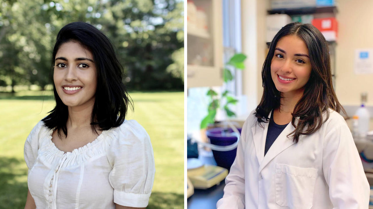 Harshini Raman ’22 (left), pictured with co-awardee Alex Martinez Lopez ’22.