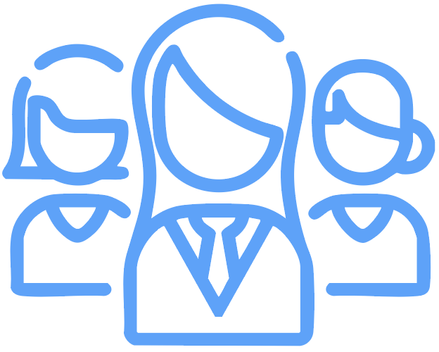 three female figures, line drawing